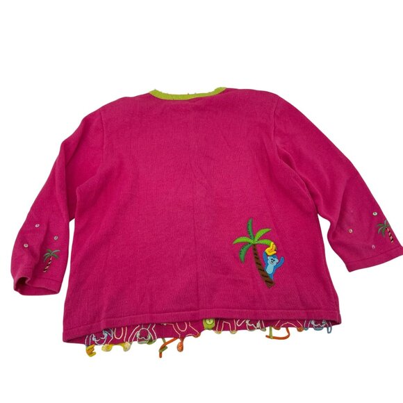 Berek Womens Monkey Cardigan Sweater M Pink Green Cotton Blend - Picture 6 of 6